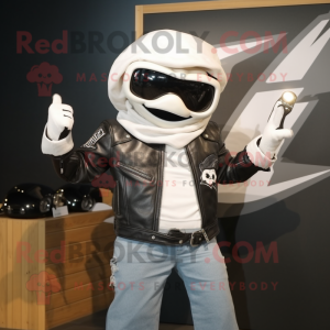 White Fajitas mascot costume character dressed with a Biker Jacket and Scarves