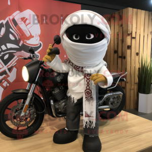 White Fajitas mascot costume character dressed with a Biker Jacket and Scarves