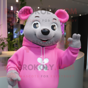 Silver Pink mascot costume character dressed with a Sweatshirt and Bracelets
