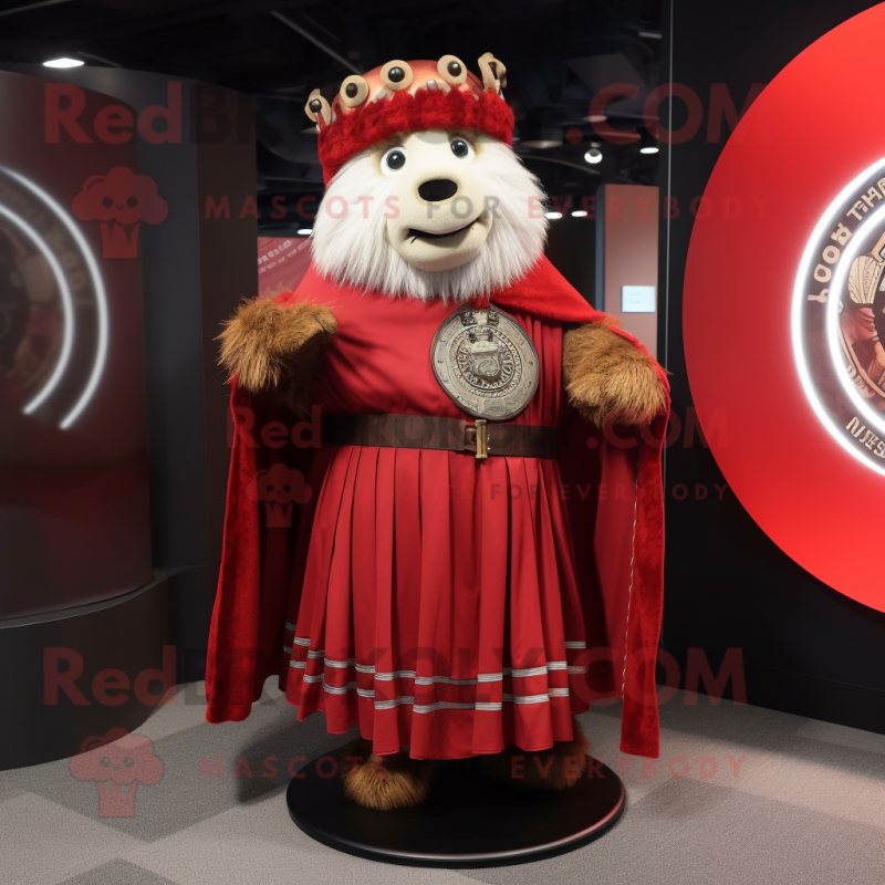 Red Celtic Shield mascot costume character dressed with a Wrap Skirt and Scarf clips Red Celtic Shield mascot costume character dressed with a Wrap Skirt and Scarf clips