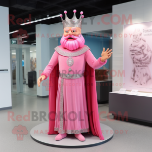 Pink King mascot costume character dressed with a Empire Waist Dress and Earrings