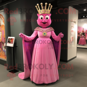 Pink King mascot costume character dressed with a Empire Waist Dress and Earrings