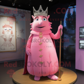 Pink King mascot costume character dressed with a Empire Waist Dress and Earrings