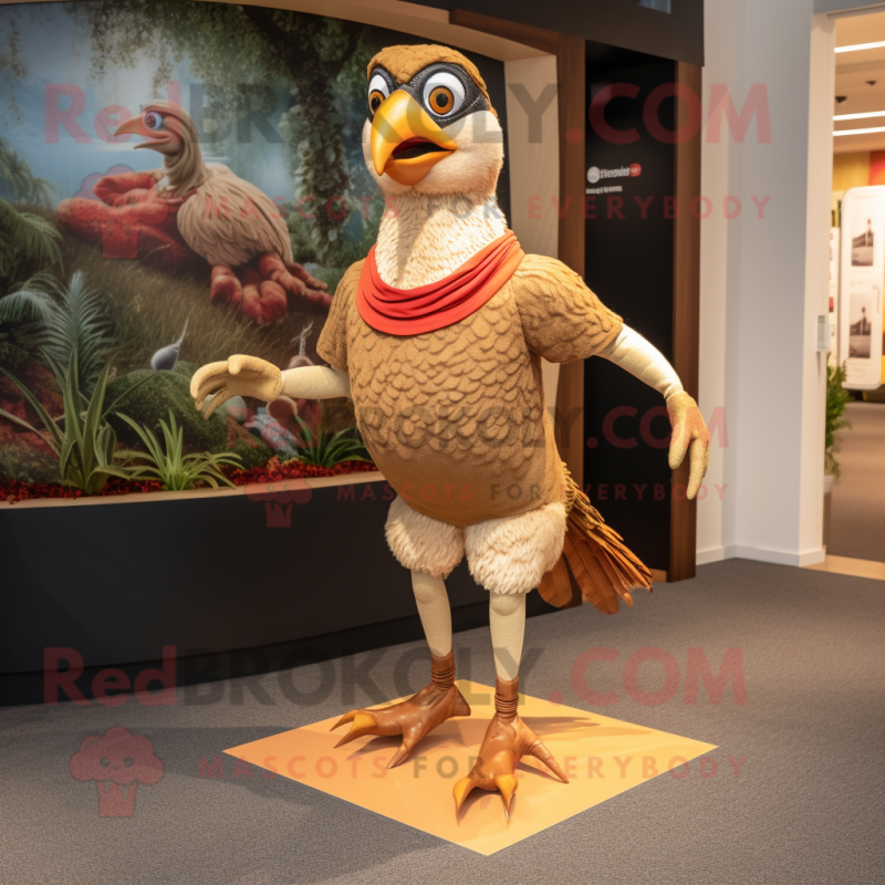 Tan Pheasant mascot costume character dressed with a Running Shorts and Anklets