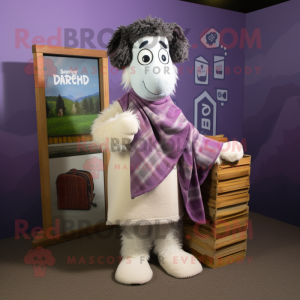Lavender Shepard'S Pie mascot costume character dressed with a Oxford Shirt and Shawls