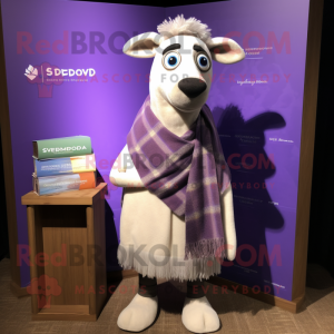 Lavender Shepard'S Pie mascot costume character dressed with a Oxford Shirt and Shawls