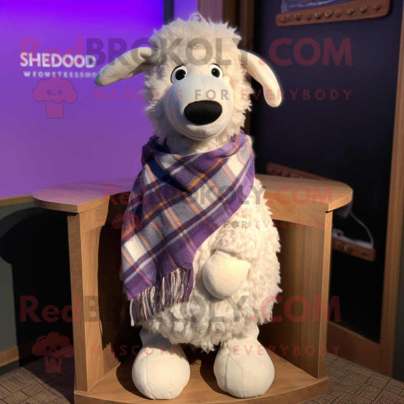 Lavender Shepard'S Pie mascot costume character dressed with a Oxford Shirt and Shawls Lavender Shepard'S Pie mascot costume character dressed with a Oxford Shirt and Shawls