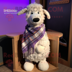 Lavender Shepard'S Pie mascot costume character dressed with a Oxford Shirt and Shawls