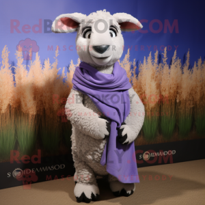 Lavender Shepard'S Pie mascot costume character dressed with a Oxford Shirt and Shawls