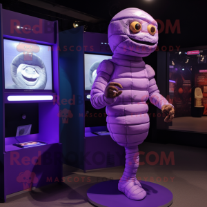 Purple Mummy mascot costume character dressed with a Turtleneck and Digital watches