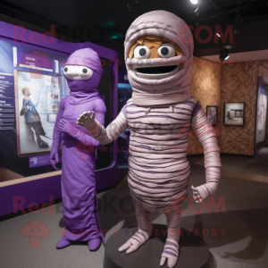 Purple Mummy mascot costume character dressed with a Turtleneck and Digital watches