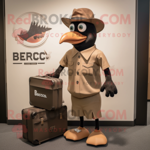 Tan Blackbird mascot costume character dressed with a Henley Tee and Briefcases