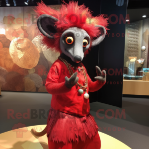 Rød Aye-Aye maskot kostume...