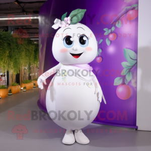 White Plum mascot costume character dressed with a Mini Dress and Wraps