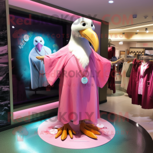 Pink Albatross mascot costume character dressed with a Wrap Dress and Keychains