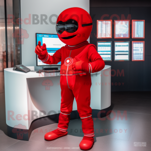 Rød computermaskot kostume...