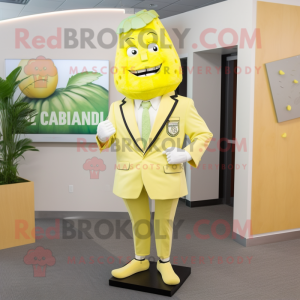 Lemon Yellow Caesar Salad mascot costume character dressed with a Suit Jacket and Shoe clips