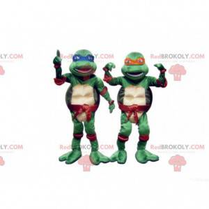 2 maskotar av blå och orange Ninja Turtles - Redbrokoly.com