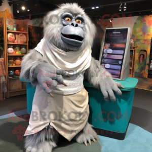 Silver Orangutan mascot costume character dressed with a Wrap Skirt and Wallets