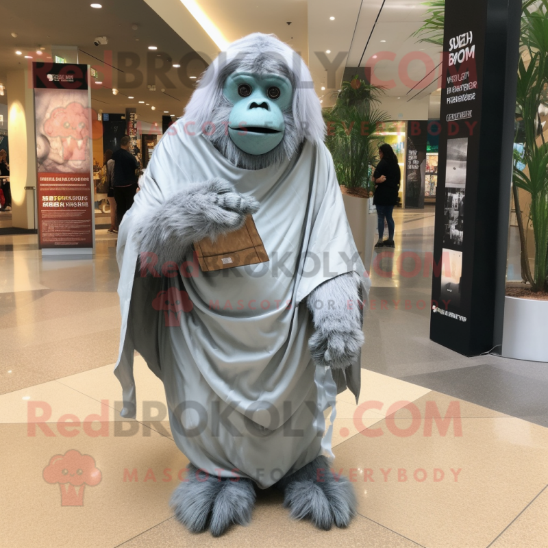 Silver Orangutan mascot costume character dressed with a Wrap Skirt and Wallets