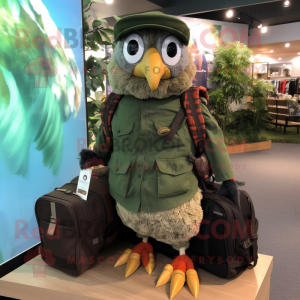 Forest Green Quail mascot costume character dressed with a Cargo Shorts and Handbags