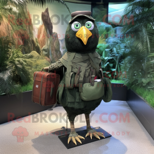 Forest Green Quail mascot costume character dressed with a Cargo Shorts and Handbags