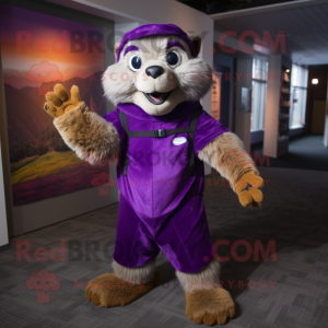 Purple Marmot mascot costume character dressed with a Capri Pants and Bracelets