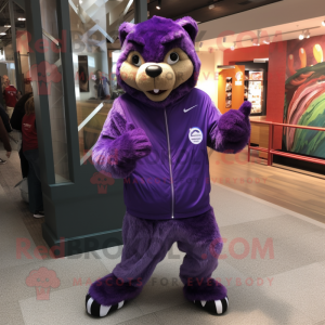 Purple Marmot mascot costume character dressed with a Capri Pants and Bracelets