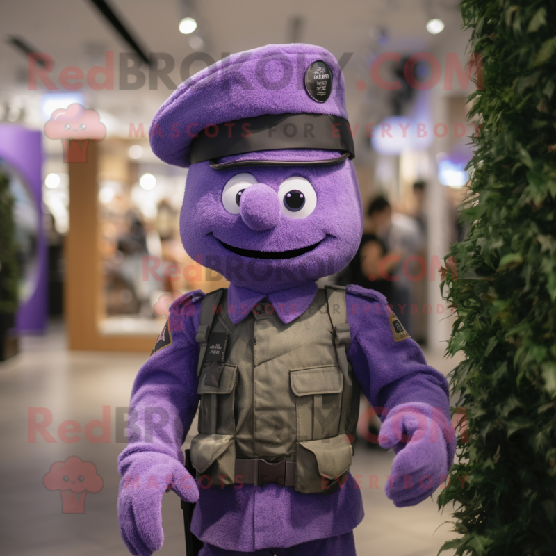 Lavender Soldier mascot costume character dressed with a Vest and Caps