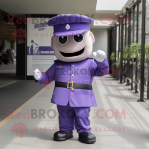 Lavender Soldier mascot costume character dressed with a Vest and Caps