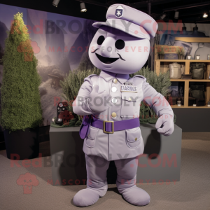 Lavender Soldier mascot costume character dressed with a Vest and Caps