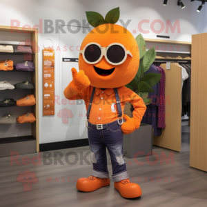 Orange Grape mascot costume character dressed with a Flare Jeans and Ties