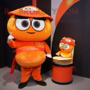 Orange Sushi mascot costume character dressed with a A-Line Dress and Wallets