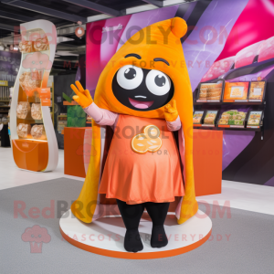 Orange Sushi mascot costume character dressed with a A-Line Dress and Wallets