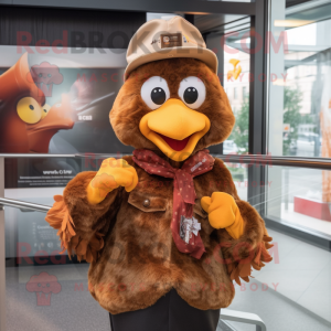 Brown Hens mascot costume character dressed with a Flare Jeans and Scarf clips