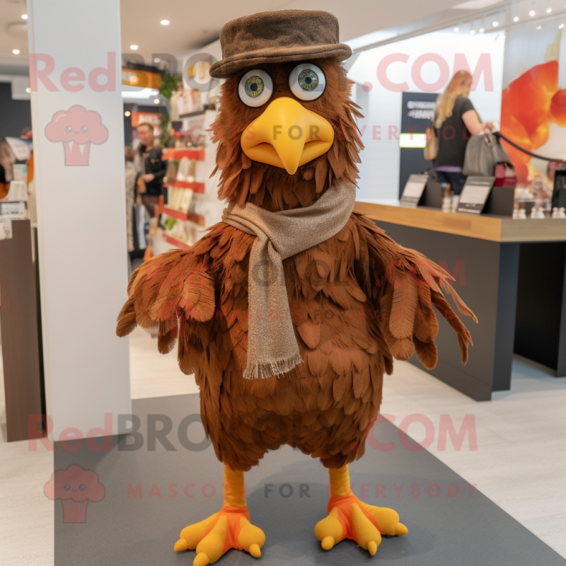 Brown Hens mascot costume character dressed with a Flare Jeans and Scarf clips