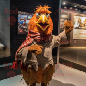 Brown Hens mascot costume character dressed with a Flare Jeans and Scarf clips