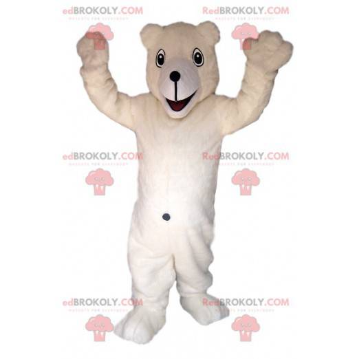 Isbjörnmaskot med ett stort leende och en stor mage -
