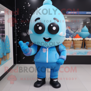 Blue Ice Cream mascot costume character dressed with a Leather Jacket and Cummerbunds