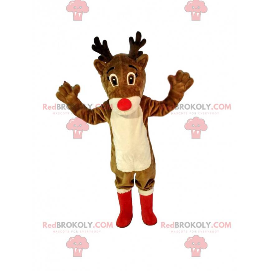 Reindeer mascot with a beautiful red nose and red boots -