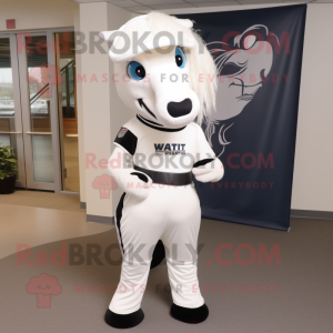 White Mare mascot costume character dressed with a Capri Pants and Wraps