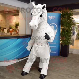 White Mare mascot costume character dressed with a Capri Pants and Wraps