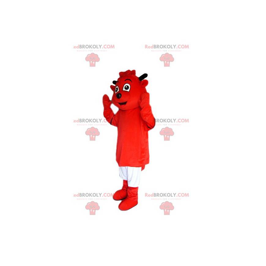 Mascotte de diablotin rouge avec un short blanc - Redbrokoly.com