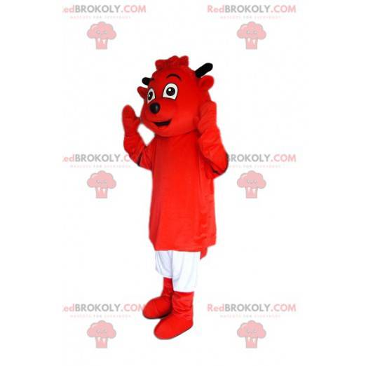 Mascota de Red Imp con pantalones cortos blancos -