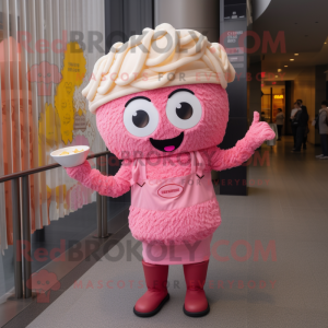 Pink Ramen mascot costume character dressed with a Leggings and Hats