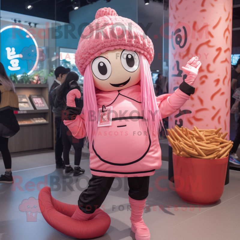 Pink Ramen mascot costume character dressed with a Leggings and Hats Pink Ramen mascot costume character dressed with a Leggings and Hats