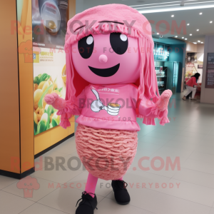 Pink Ramen mascot costume character dressed with a Leggings and Hats