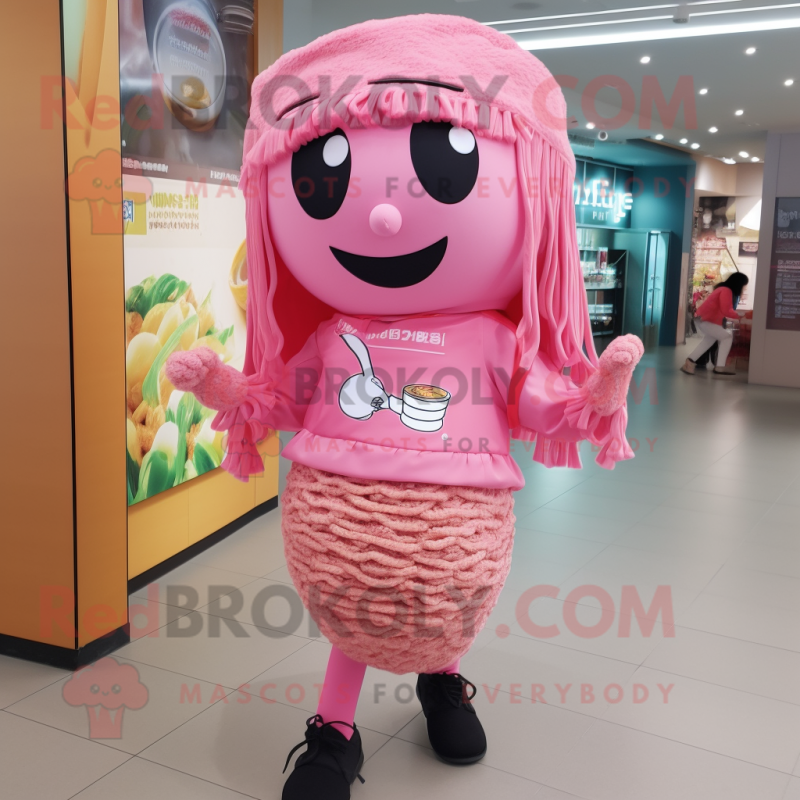 Pink Ramen mascot costume character dressed with a Leggings and Hats Pink Ramen mascot costume character dressed with a Leggings and Hats