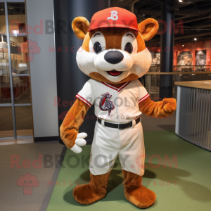 Rust Ermine mascot costume character dressed with a Baseball Tee and Tie pins