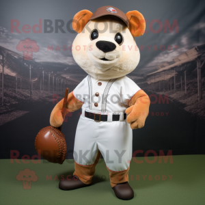Rust Ermine mascot costume character dressed with a Baseball Tee and Tie pins